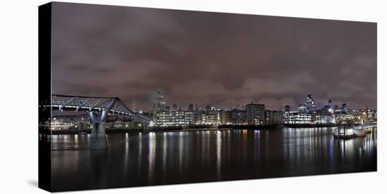 Millenium Bridge, Night Photography, Cityscape with St Paul's Cathedral, the Thames, London-Axel Schmies-Stretched Canvas