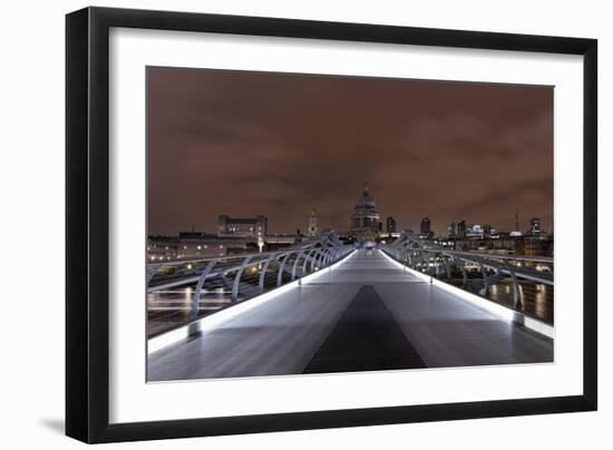 Millenium Bridge, Night Photography, St Paul's Cathedral, the Thames, London, England, Uk-Axel Schmies-Framed Photographic Print