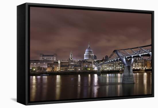 Millenium Bridge, Night Photography, St Paul's Cathedral, the Thames, London, England, Uk-Axel Schmies-Framed Stretched Canvas