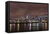 Millenium Bridge, Night Photography, St Paul's Cathedral, the Thames, London, England, Uk-Axel Schmies-Framed Stretched Canvas