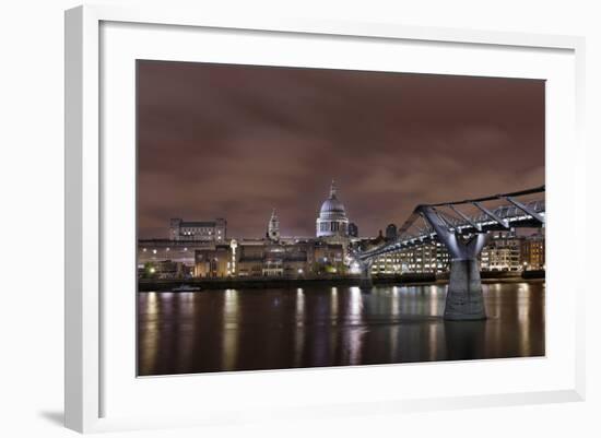 Millenium Bridge, Night Photography, St Paul's Cathedral, the Thames, London, England, Uk-Axel Schmies-Framed Photographic Print