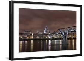 Millenium Bridge, Night Photography, St Paul's Cathedral, the Thames, London, England, Uk-Axel Schmies-Framed Photographic Print