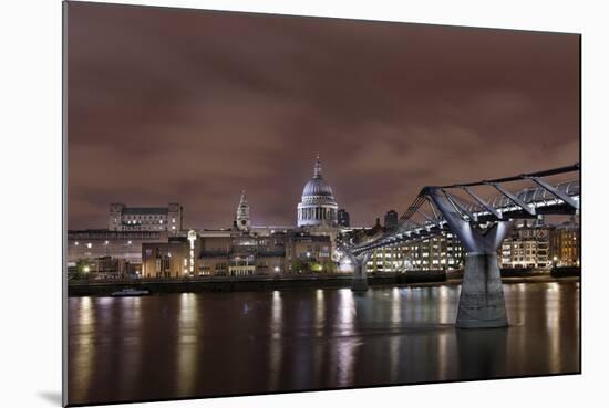 Millenium Bridge, Night Photography, St Paul's Cathedral, the Thames, London, England, Uk-Axel Schmies-Mounted Photographic Print