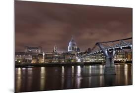 Millenium Bridge, Night Photography, St Paul's Cathedral, the Thames, London, England, Uk-Axel Schmies-Mounted Photographic Print