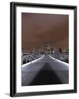 Millenium Bridge, Night Photography, St Paul's Cathedral, the Thames, London, England, Uk-Axel Schmies-Framed Photographic Print