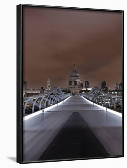 Millenium Bridge, Night Photography, St Paul's Cathedral, the Thames, London, England, Uk-Axel Schmies-Framed Photographic Print