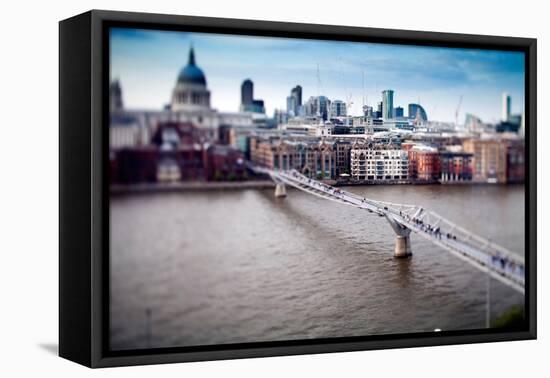 Millenium Bridge over the Thames and St Paul Cathedral on the Background, London-Felipe Rodriguez-Framed Stretched Canvas