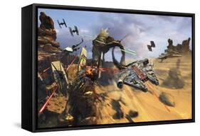 Millenium Falcon Flying Low in the Desert Fighting Off Tie Fighters-Stocktrek Images-Framed Stretched Canvas