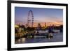 Millenium Wheel (London Eye) with Big Ben on the skyline beyond at sunset, London, England, United -Charles Bowman-Framed Photographic Print
