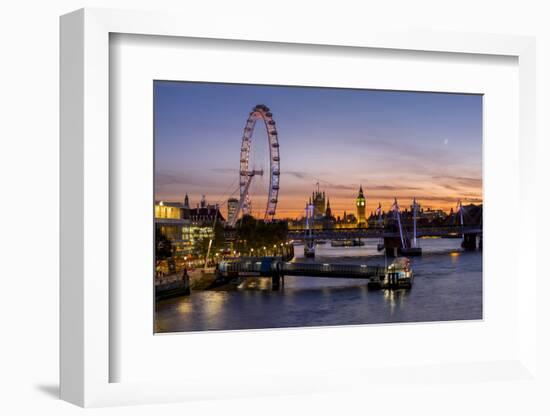 Millenium Wheel (London Eye) with Big Ben on the skyline beyond at sunset, London, England, United -Charles Bowman-Framed Photographic Print