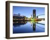 Millennium Bridge and Lowry Centre at Dawn, Salford Quays, Manchester, Greater Manchester, England-Chris Hepburn-Framed Photographic Print