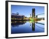 Millennium Bridge and Lowry Centre at Dawn, Salford Quays, Manchester, Greater Manchester, England-Chris Hepburn-Framed Photographic Print