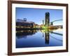 Millennium Bridge and Lowry Centre at Dawn, Salford Quays, Manchester, Greater Manchester, England-Chris Hepburn-Framed Photographic Print