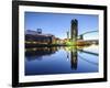 Millennium Bridge and Lowry Centre at Dawn, Salford Quays, Manchester, Greater Manchester, England-Chris Hepburn-Framed Photographic Print