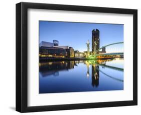 Millennium Bridge and Lowry Centre at Dawn, Salford Quays, Manchester, Greater Manchester, England-Chris Hepburn-Framed Photographic Print