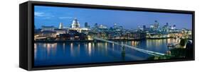 Millennium Bridge and St. Paul's Cathedral at Dusk, Thames River, London, England-null-Framed Stretched Canvas