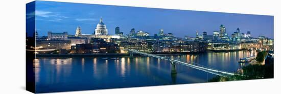 Millennium Bridge and St. Paul's Cathedral at Dusk, Thames River, London, England-null-Stretched Canvas