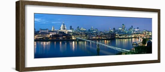 Millennium Bridge and St. Paul's Cathedral at Dusk, Thames River, London, England-null-Framed Photographic Print