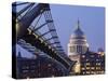 Millennium Bridge and St. Pauls Cathedral, Illuminated at Dusk, London, England, United Kingdom-Gavin Hellier-Stretched Canvas