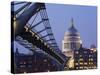 Millennium Bridge and St. Pauls Cathedral, Illuminated at Dusk, London, England, United Kingdom-Gavin Hellier-Stretched Canvas