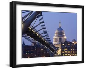 Millennium Bridge and St. Pauls Cathedral, Illuminated at Dusk, London, England, United Kingdom-Gavin Hellier-Framed Photographic Print