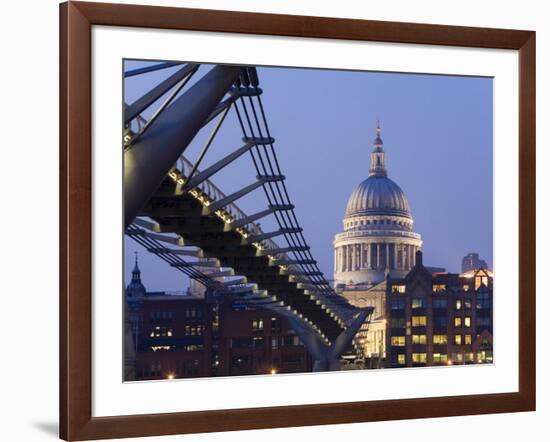 Millennium Bridge and St. Pauls Cathedral, Illuminated at Dusk, London, England, United Kingdom-Gavin Hellier-Framed Photographic Print