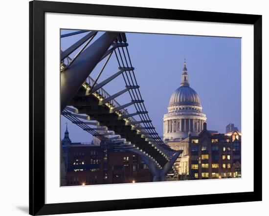 Millennium Bridge and St. Pauls Cathedral, Illuminated at Dusk, London, England, United Kingdom-Gavin Hellier-Framed Photographic Print