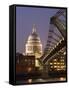 Millennium Bridge and St. Pauls Cathedral, Illuminated at Dusk, London, England, United Kingdom-Gavin Hellier-Framed Stretched Canvas