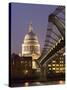 Millennium Bridge and St. Pauls Cathedral, Illuminated at Dusk, London, England, United Kingdom-Gavin Hellier-Stretched Canvas