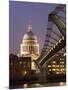 Millennium Bridge and St. Pauls Cathedral, Illuminated at Dusk, London, England, United Kingdom-Gavin Hellier-Mounted Photographic Print