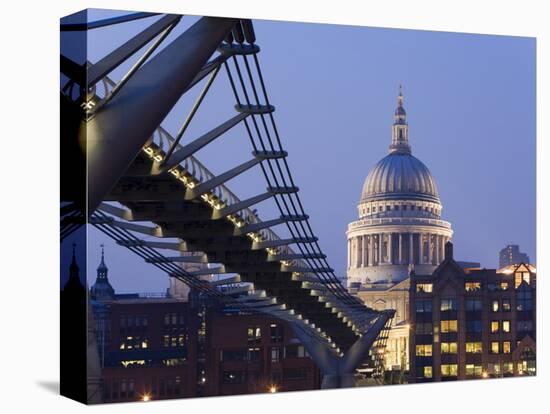 Millennium Bridge and St. Pauls Cathedral, Illuminated at Dusk, London, England, United Kingdom-Gavin Hellier-Stretched Canvas