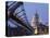 Millennium Bridge and St. Pauls Cathedral, Illuminated at Dusk, London, England, United Kingdom-Gavin Hellier-Stretched Canvas