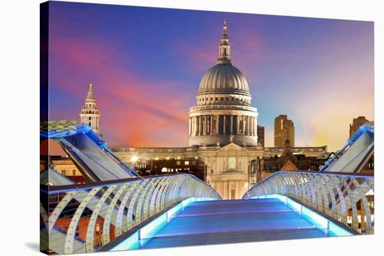 Millennium Bridge Leads to Saint Paul's Cathedral in Central London at Night-TTstudio-Stretched Canvas