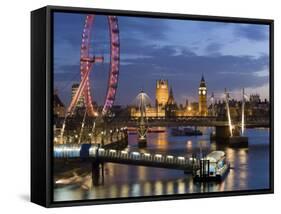 Millennium Wheel and Houses of Parliament, London, England-Peter Adams-Framed Stretched Canvas