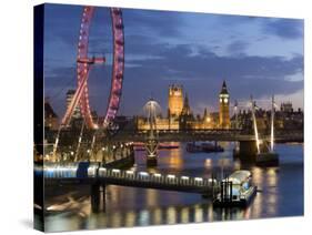 Millennium Wheel and Houses of Parliament, London, England-Peter Adams-Stretched Canvas