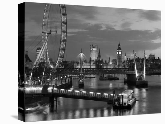 Millennium Wheel and Houses of Parliament, London, England-Peter Adams-Stretched Canvas