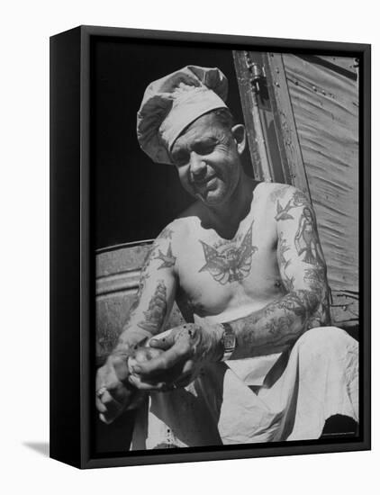 Miller Bros. Circus Chef Sitting and Peeling Potato-Cornell Capa-Framed Stretched Canvas