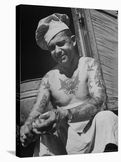 Miller Bros. Circus Chef Sitting and Peeling Potato-Cornell Capa-Stretched Canvas