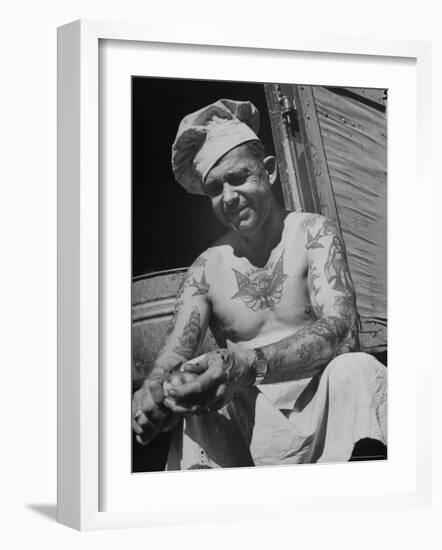 Miller Bros. Circus Chef Sitting and Peeling Potato-Cornell Capa-Framed Photographic Print