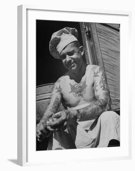 Miller Bros. Circus Chef Sitting and Peeling Potato-Cornell Capa-Framed Photographic Print