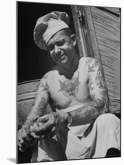 Miller Bros. Circus Chef Sitting and Peeling Potato-Cornell Capa-Mounted Photographic Print