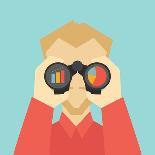 Business Vision Concept. Man Looking through Binoculars and See Charts-Milles Vector Studio-Art Print
