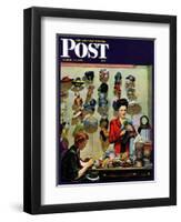 "Millinery Shop," Saturday Evening Post Cover, March 10, 1945-John Falter-Framed Premium Giclee Print