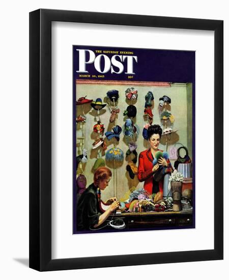 "Millinery Shop," Saturday Evening Post Cover, March 10, 1945-John Falter-Framed Premium Giclee Print