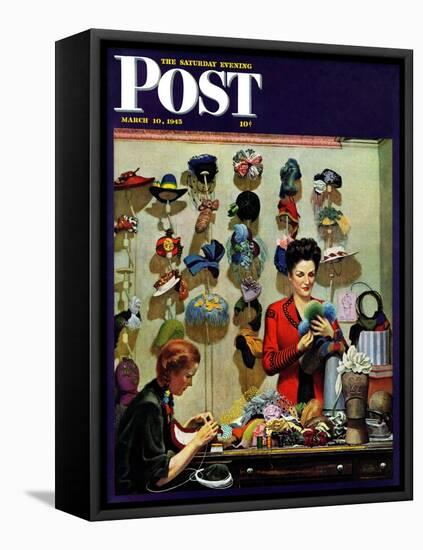 "Millinery Shop," Saturday Evening Post Cover, March 10, 1945-John Falter-Framed Stretched Canvas