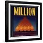 Million Brand - Arlington, California - Citrus Crate Label-Lantern Press-Framed Art Print