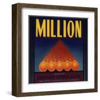 Million Brand - Arlington, California - Citrus Crate Label-Lantern Press-Framed Art Print