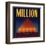 Million Brand - Arlington, California - Citrus Crate Label-Lantern Press-Framed Art Print