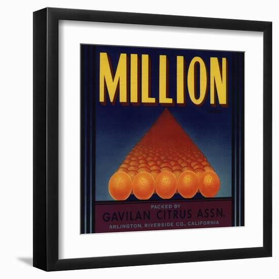 Million Brand - Arlington, California - Citrus Crate Label-Lantern Press-Framed Art Print