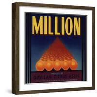 Million Brand - Arlington, California - Citrus Crate Label-Lantern Press-Framed Art Print